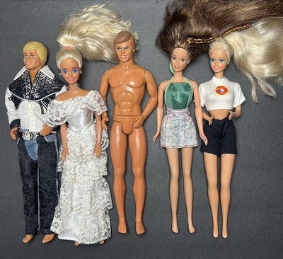 Vintage 1980 s- 1990s Barbie Doll Lot of 5 Matell Barbie/Ken Dolls~Mixed Clothes