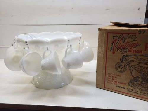 27 Piece Milk White Punch Set By Anchorglass Vintage Design
