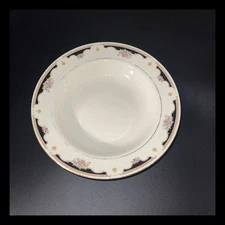 Holsted House China Floral Rimmed Soup Bowl Black Gold Trim Vintage 8.5”