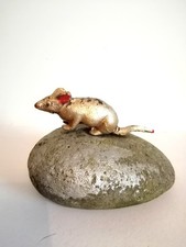 Vintage Stone & Cast Iron Doorstop Mouse On Rock Indoor Garden Ornament  Home 