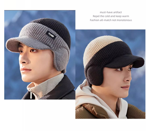 Mens Warm Winter Knit Beanie Hat With Ear Flaps Thick Windproof For Riding - Picture 7 of 20