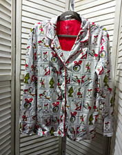 The Grinch Womens Christmas Pajama Shirt Size M White Long Sleeve Dr. Seuss