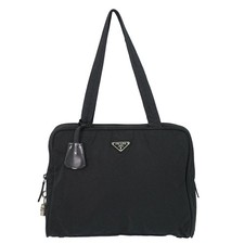PRADA Nylon Shoulder Tote Bag Black Silver