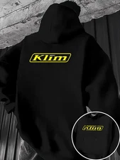 Men's Klim Logo Motorcycle Hoodie - Green with Yellow Brand Print, All-Season Ca