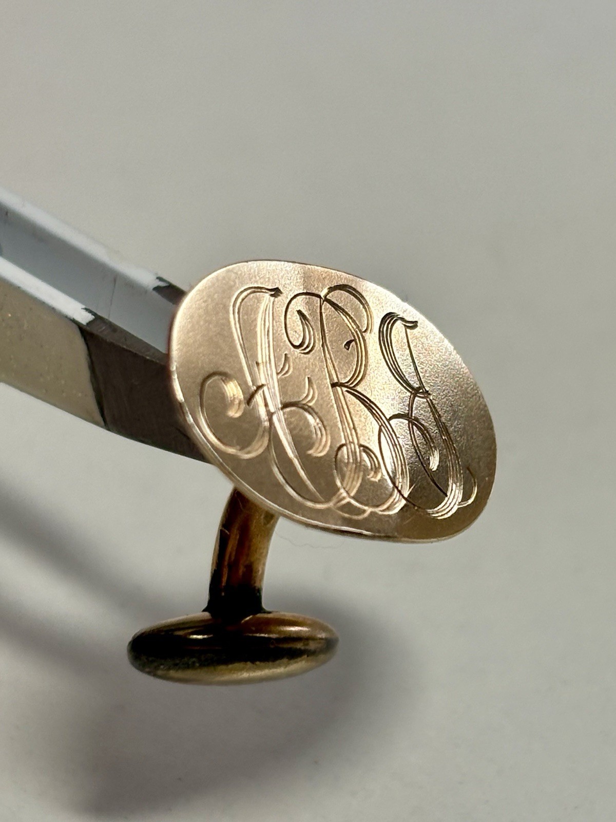 SINGLE Bean Back Cufflink Gold Plated Vintage Ant… - image 1