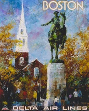 Vintage 1974 Boston Delta Airlines Travel Poster Print Wall Art Retro
