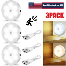 3Pcs Wireless LED Night Light Motion Sensor Closet Hallway Cab Wall Lamp Light