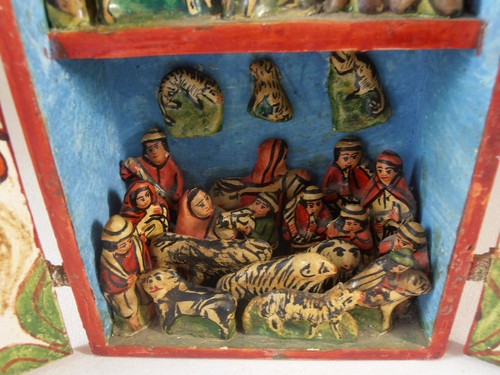 Diorama arte popolare Perù scatola ombra benedizione degli animali peruviano Retablo Nicho - Foto 4 di 10