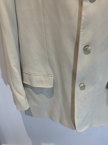 100% Silk Large Tasso Elba Beige Three Button Jacket Men’s Tan Lightweight - Picture 3 of 10