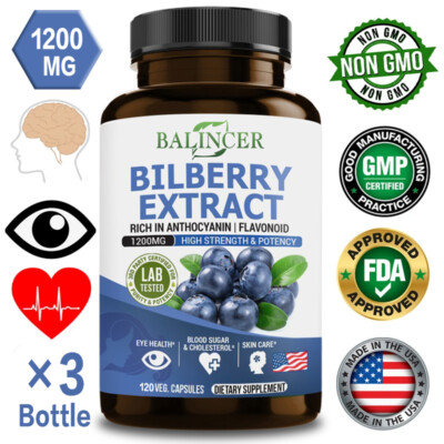 Bilberry Fruit Extract 1200mg Natural Eye Health Support