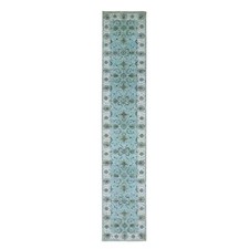 2'7" x 14' Sky Blue Agra Flower Vines Design Wool Hand Knotted Runner Rug R76116