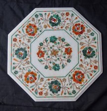 20" Marble corner end table semi precious stones inlay art handcrafted