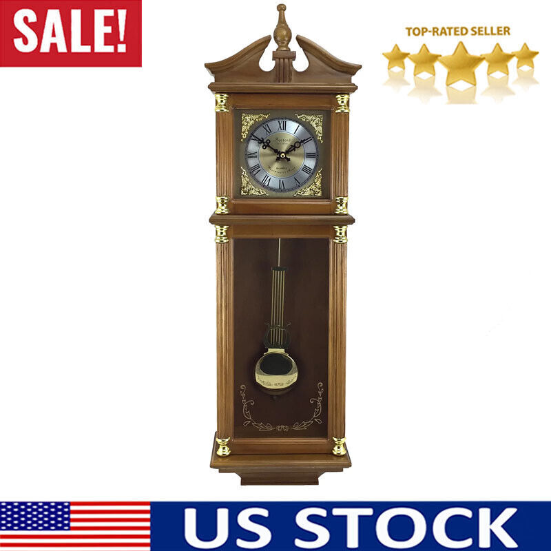 34.5" Antique Chiming Wall Clock with Roman Numerals in a Harvest Oak Finish US