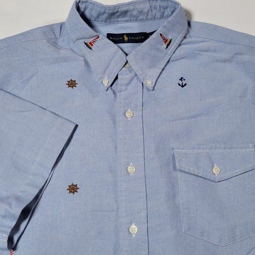 Polo Ralph Lauren Shirt Mens Size XL Blue Oxford Sport Nautical Print Yacht Club