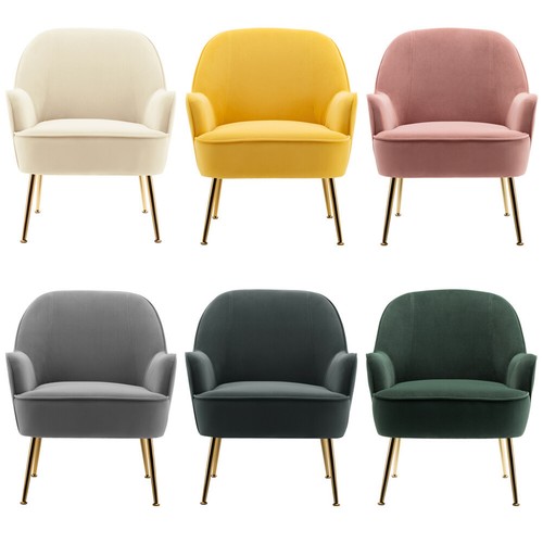 Velvet Tub Armchair Upholstered Chair Single Sofa Wing Back Golden Legs Lounge - Picture 8 of 14
