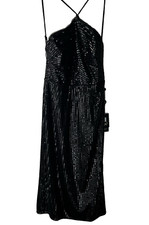 Adrianna Papell Sequin Cocktail Sheath Midi Dress Size 2 Black Open Back Strappy