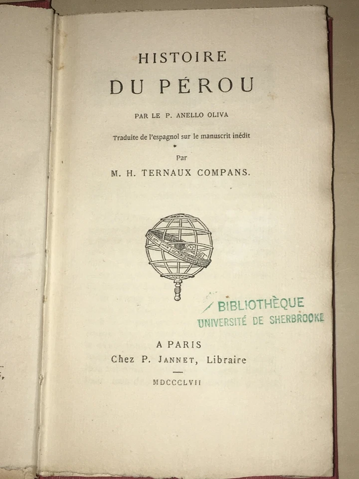 HISTOIRE DU PÉROU, (1857)  History of Peru Antique book in French. South America - Image 4 of 4