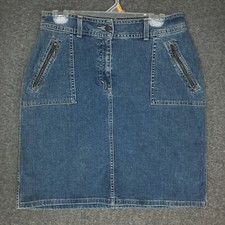 Vintage Eddie Bauer Short Jean Denim Skirt Women s 10 Blue Cotton Zip Pockets