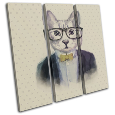 Hipster Watercolour Cat Tabby Animals TREBLE Leinwand Kunst Bild drucken