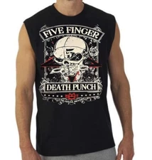 FIVE FINGER DEATH PUNCH SKULL N  ROCK BAND BLACK MUSCLE SHIRT