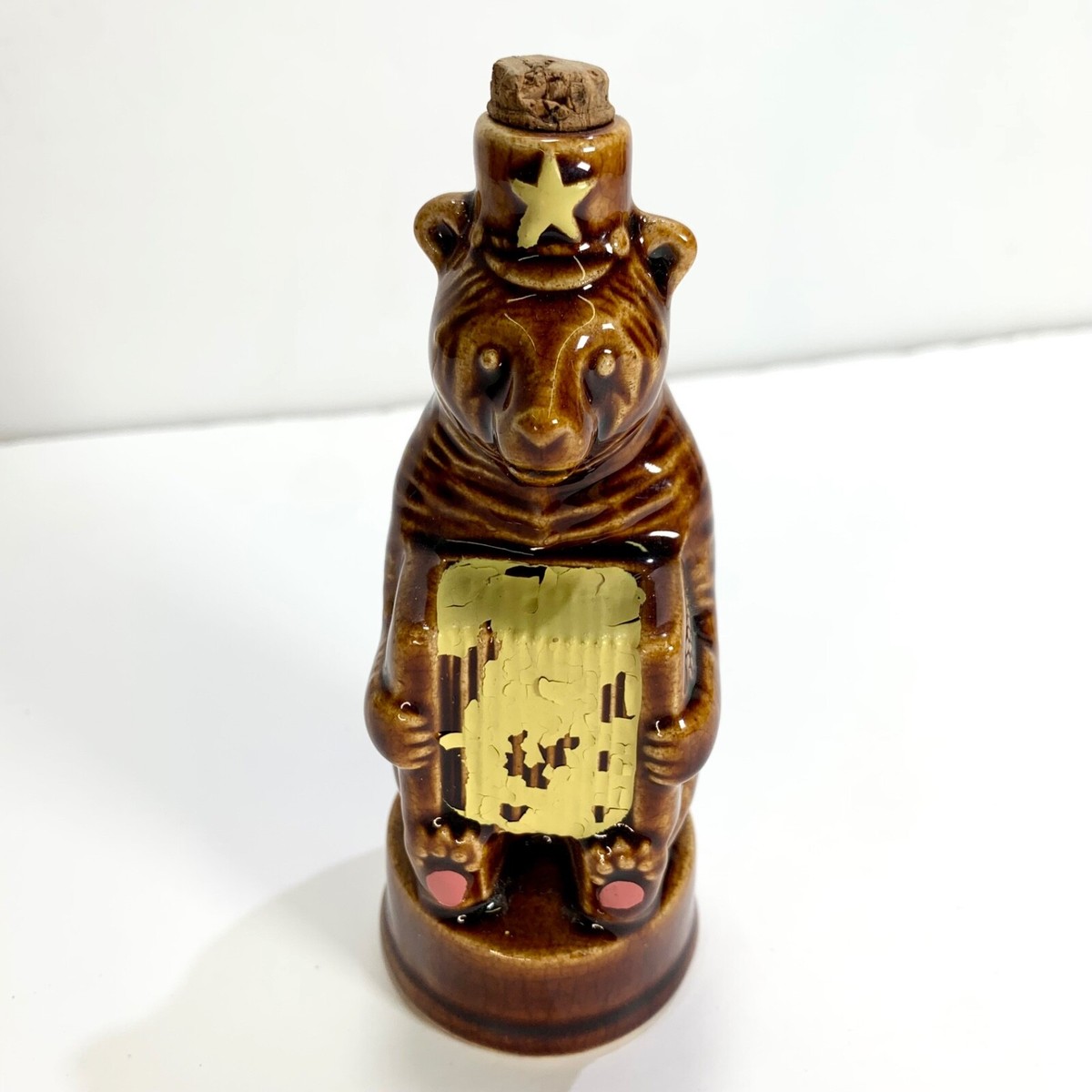 Vintage Bear w/accordion liquor Bottle ceramic signed Herbert