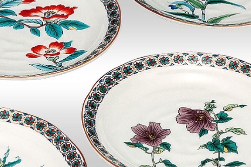 Kutani yaki ware Japanese sarving plate dish set of 5 Kinran Komon 5flower Japan - Picture 3 of 5