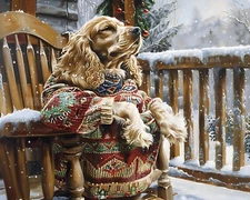 8x10 Matte Print_ Festive Cocker Spaniel in Sweater Relaxing