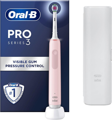 Oral-B Pro 3 Elektrische Zahnbürsten für Erwachsene, 1 3D Weiß Zahnbürstenkopf & Trav
