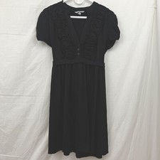 Above Knee Short Sleeve Elastic Waist Button Front Dress Women XL Black