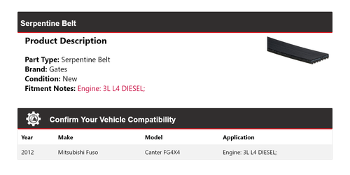 For 2012 Mitsubishi Fuso Canter FG4X4 3L L4 DIESEL Serpentine Belt Gates - Picture 2 of 5