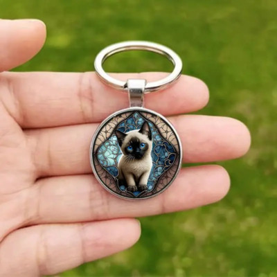 Womens Siamese Kitten Bubble Key Chain Large Ring for Many Keys and Cute