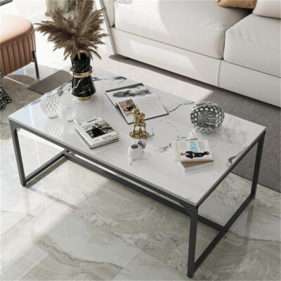 Highgloss Steinplatte Couchtisch Beistelltisch Aluminium Rahmen für Wohnzimmer