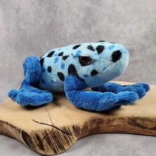Wild Republic Blue Plush Poison Dart Frog Spots Orange Eyes 2007 Stuffed Animal