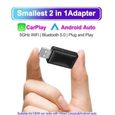 2in1 Wired to Wireless CarPlay Android Auto Adapter for OEM Car Stereo With USB