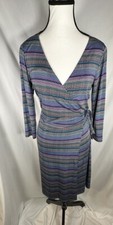 TAHARI ARTHUR S. LEVINE Silky Wrap Dress Size 2 Blue Striped