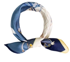 100% Silk 20" small square Scarf Women neckerchief Wrap navy blue yellow MQ12-5