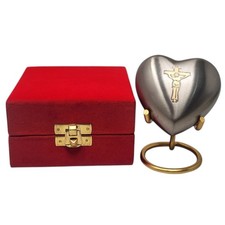 Grey Heart Cremation Urn for Ashes with Cross Christian Memorial Keepsake Urn