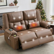 Recliner Loveseat w/ Massage&Heating Manual Oversized Recliner with Cup Holders