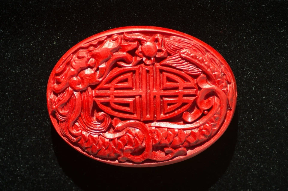 复古手工雕刻中国辛纳巴漆吊坠龙长寿图案 — 第 4/4 张图片