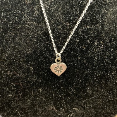 Sterling Silver 925 Tiny Heart Flower Necklace Knotted Chain 1.71g