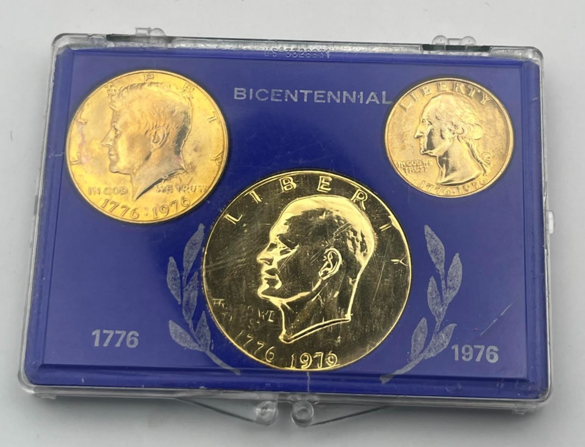 1776-1976 3 Bicentennial Gold Plated Coin Set: Quarter, Half