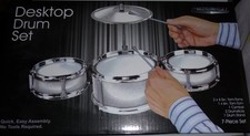 DESKTOP DRUM SET Retro Three Drum  Cymbal Set with Great Sound NEW 7 PIECE SET