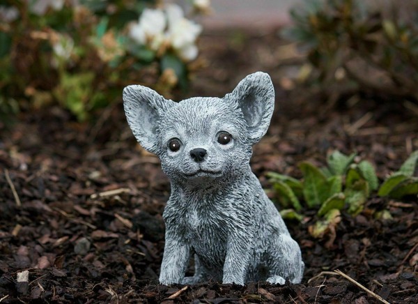 Frostfeste Steinfigur Chihuahua Hund Gartenfigur Steinguss Welpe Wetterfest-image