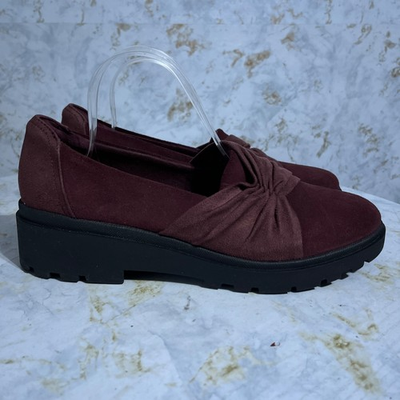 #ad #ad Clarks Calla Womens Size 11M Shoes Red Black Suede Ruched Comfort Career Loafers $39.95