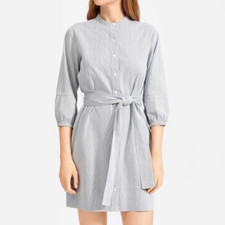 Everlane The Cotton Weave Collarless Shirt Dress Button Down Pinstripe Belt 6