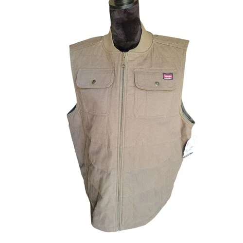 Wrangler Men's Tan Canvas Utility Work Vest Full Zip Size XL NWT - product listing photo