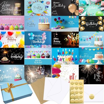 160 Birthday Cards Bulk with Short Generic Message Inside, Birthday Cards with E
