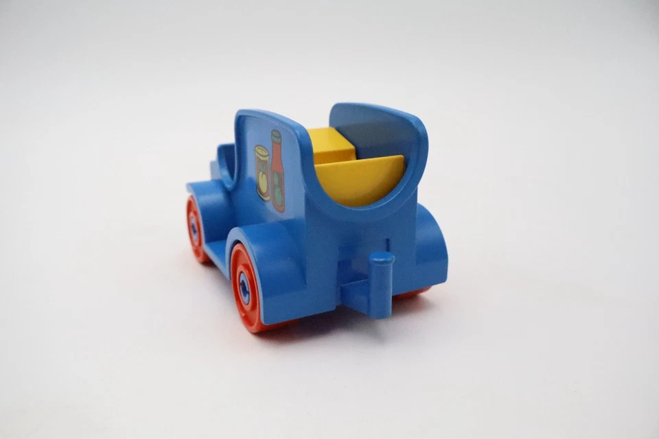 Vintage LEGO DUPLO Blue Delivery Truck 4.5” Red Wheels Grocery Print 1980s - Image 2 of 4
