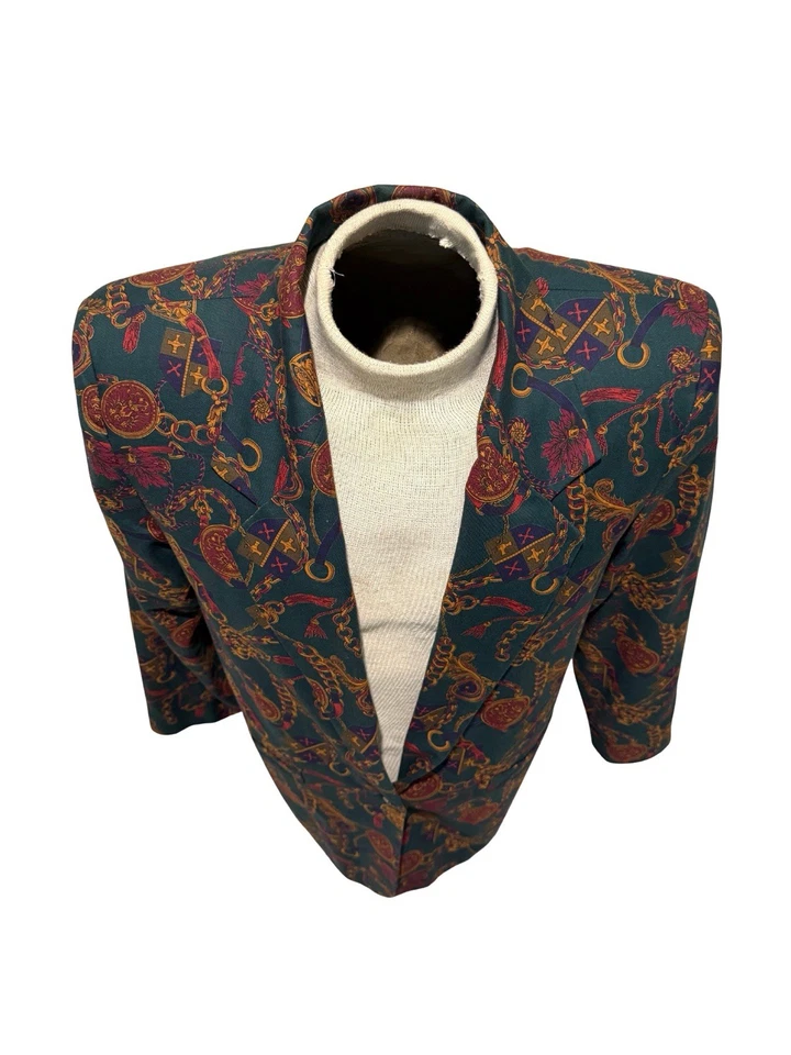 Blazer Vintage Años 80 The Passing Parade M EE. UU. Barroco Cadena Medallón Estampado 120  Foto 2 de 4