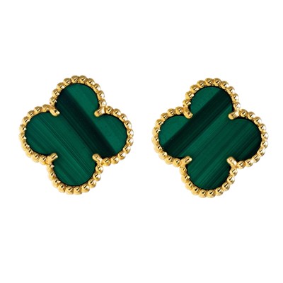 Van Cleef & Arpels Vintage Alhambra Malachite Earrings 18KT Yellow Gold